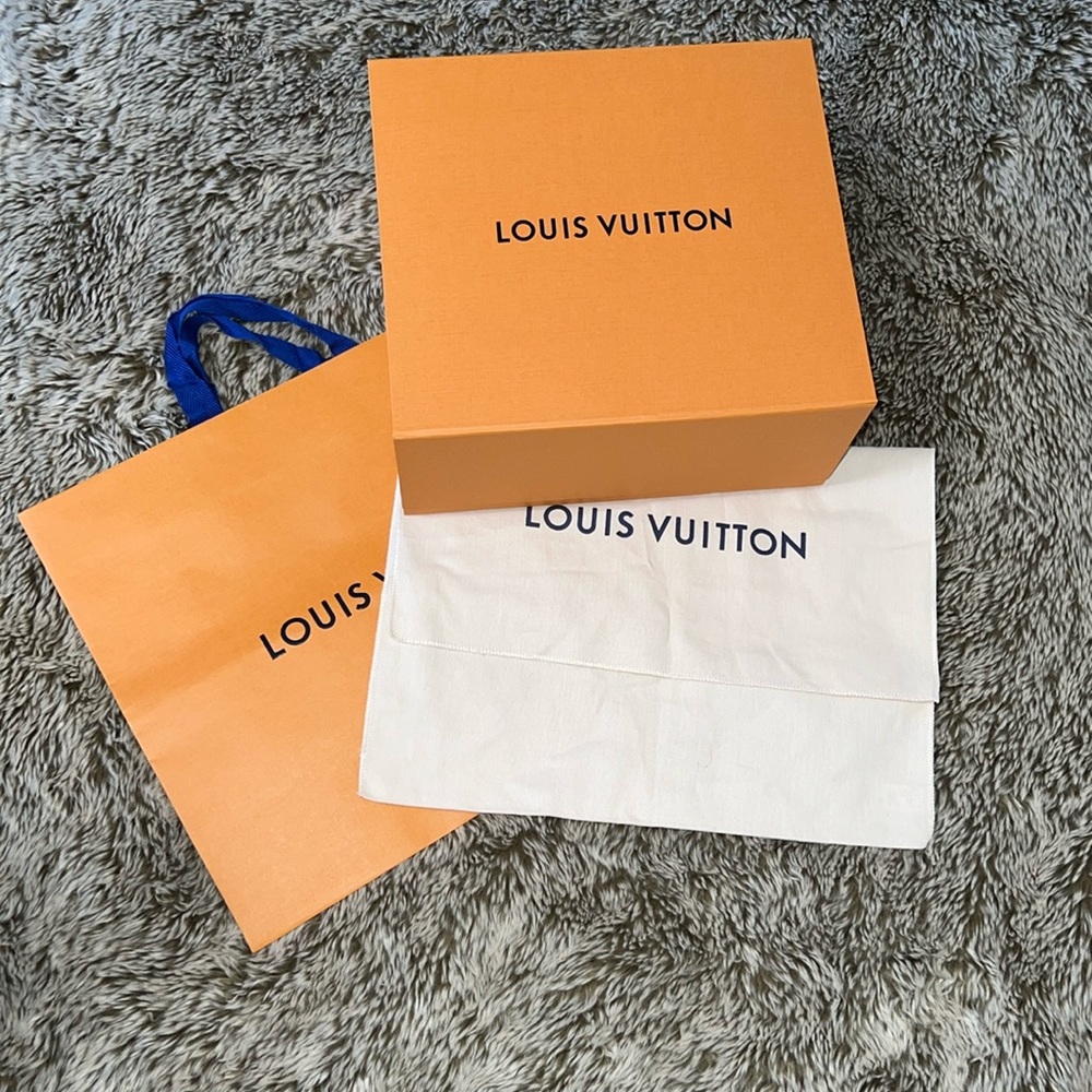 Louis Vuitton empty box with dust bag and paper bag.